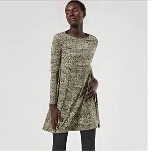 Pact Revive Organic Cotton Long Sleeve Green & Black Swing Dress, Size Small
